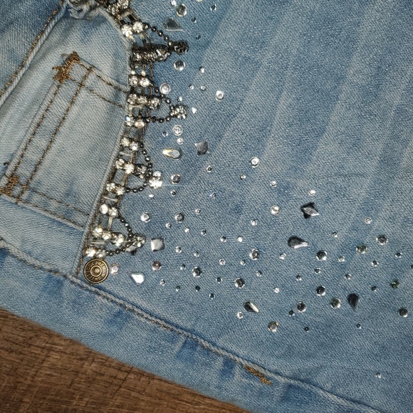 GORGOUS LUXE BEDAZZELDED&TRASHED/RIPPED UP TORN UP DESTROYED JEANS SZ 27 - Picture 11 of 12